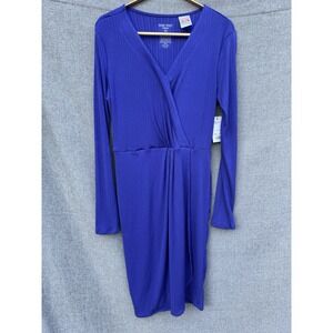 NWT Nine West V-Neck‎ Adaptive Wrap Dress XS Blue Long Sleeve Magnetic Closure
